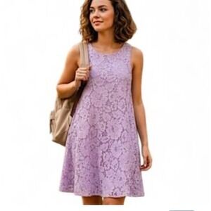 Altar'd State Lavender Purple Floral Lace Sleeveless Boho Fairy Shift Dress Med